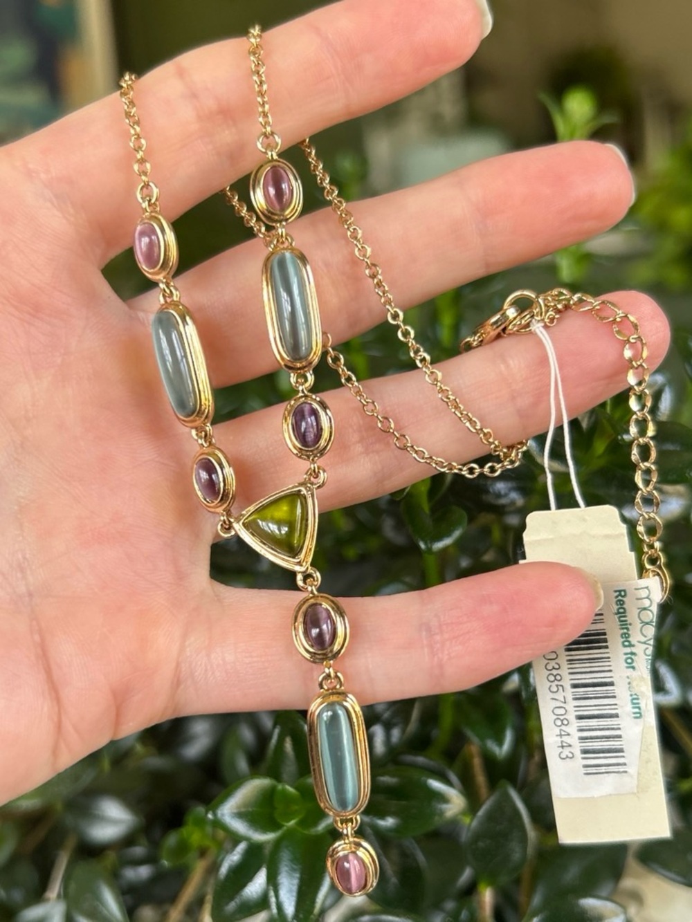 NOS Money Gold-Tone Multicolor Stone Lariat Necklace - Women Jewelry